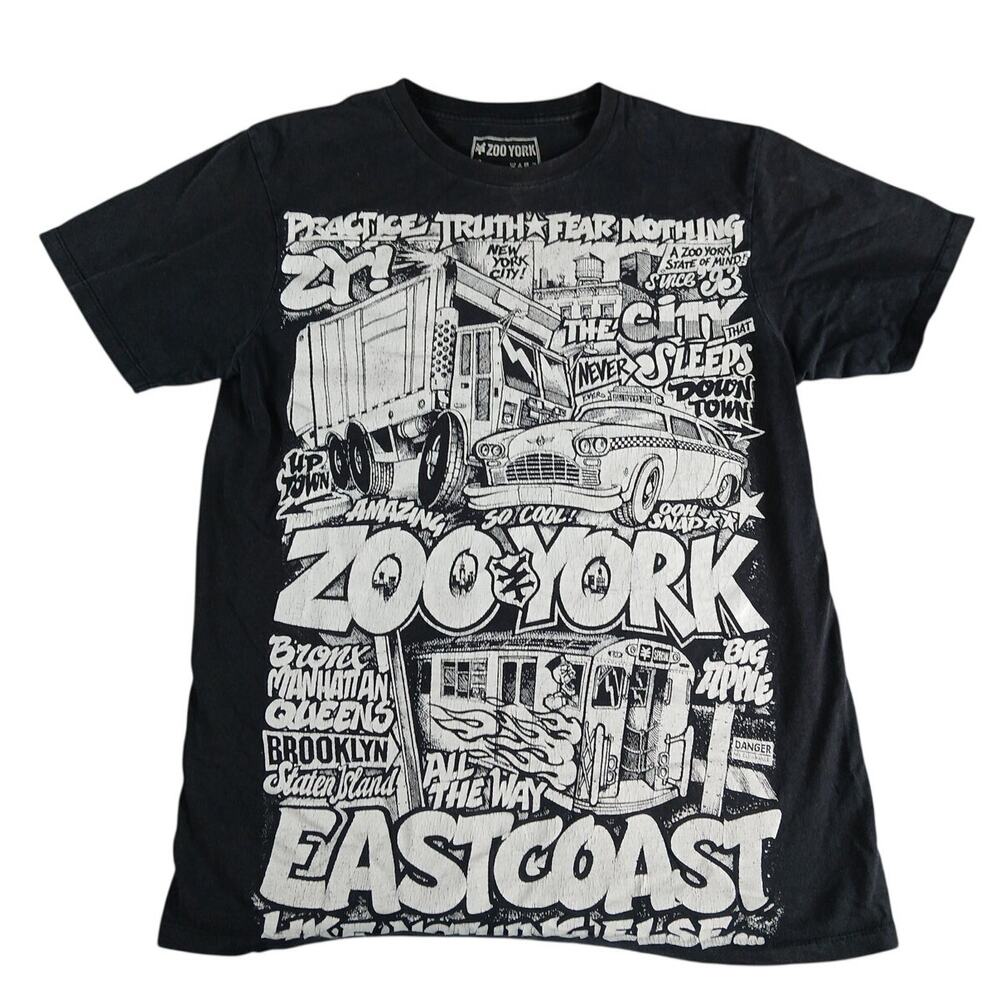 Zoo York Shirt Mens Medium Black Short Sleeve Graphic Cotton New York Signs Tee